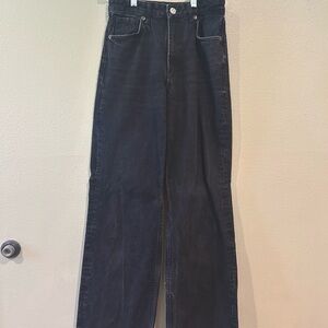 Zara Black Denim Pants with wide leg and raw hem.